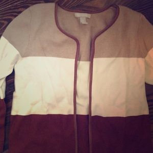 Leather trimmed tan sweater